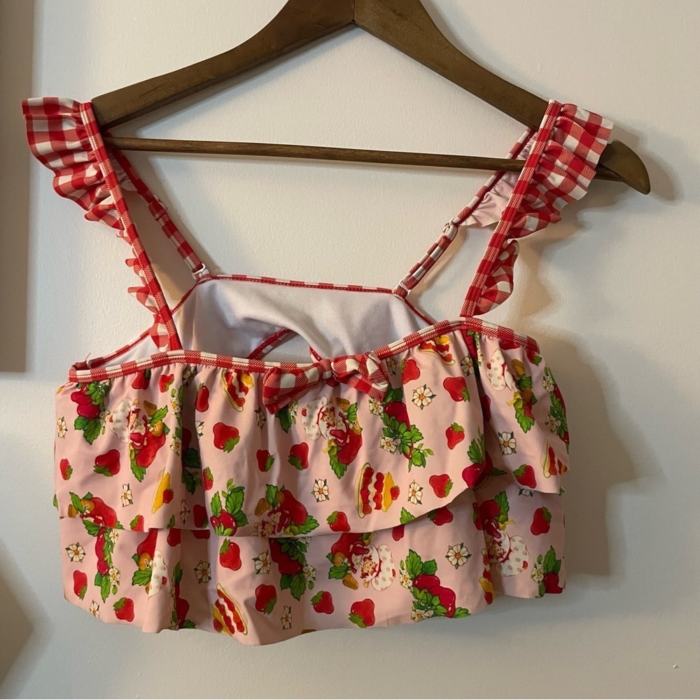 Strawberry Shortcake Ruffled Swim Top with Red Checkered Straps